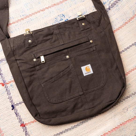 Brown upcycled carhartt tote bag / cross body bag - Picture 1 of 5